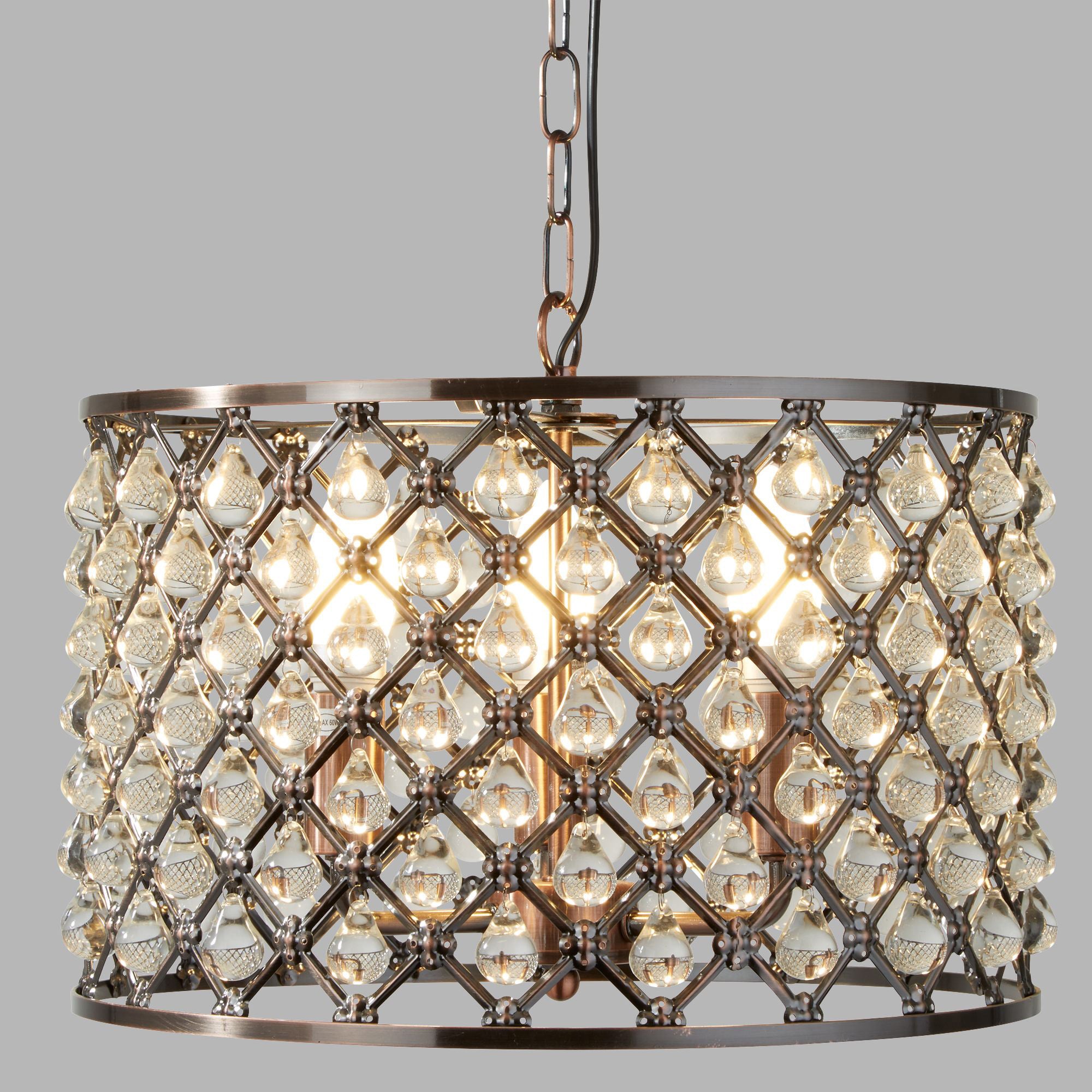 Lampadario Contemporaneo Marchesa Acciaio Rame Vetro 3 Luci E14 D38Cm