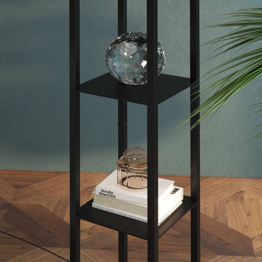 Lampada da terra nera con ripiani, 26 x 26 x 160 cm