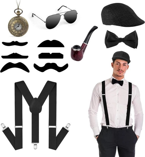 Accessori Anno 20 uomo 7 pezzi Costume da gangster ispirato a Great Gatsby per carnevale