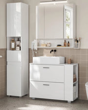 Wastafel con cassetta in MDF bianca - altezza per la stanza da bagno - cassettiera - ampio spazio interno - facile installazione - 30 cm x 80 cm x 64 cm
