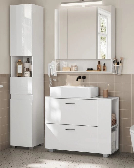 Wastafel con cassetta in MDF bianca - altezza per la stanza da bagno - cassettiera - ampio spazio interno - facile installazione - 30 cm x 80 cm x 64 cm