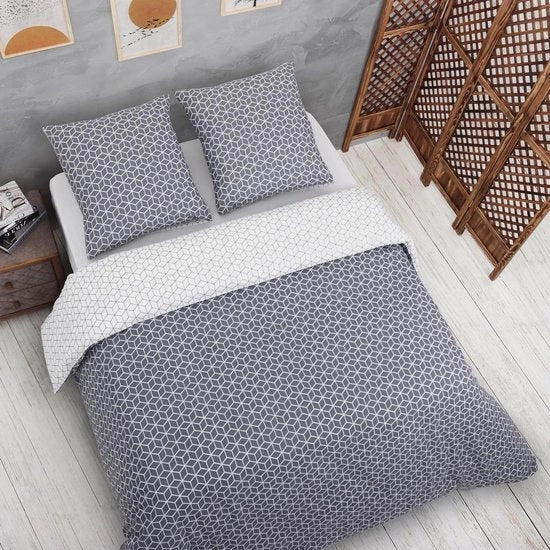 Duvetta da letto a tre pezzi in grigio 220 x 240 cm, con chiusura a righello e cerniere per cuscini – certificato Öko-Tex