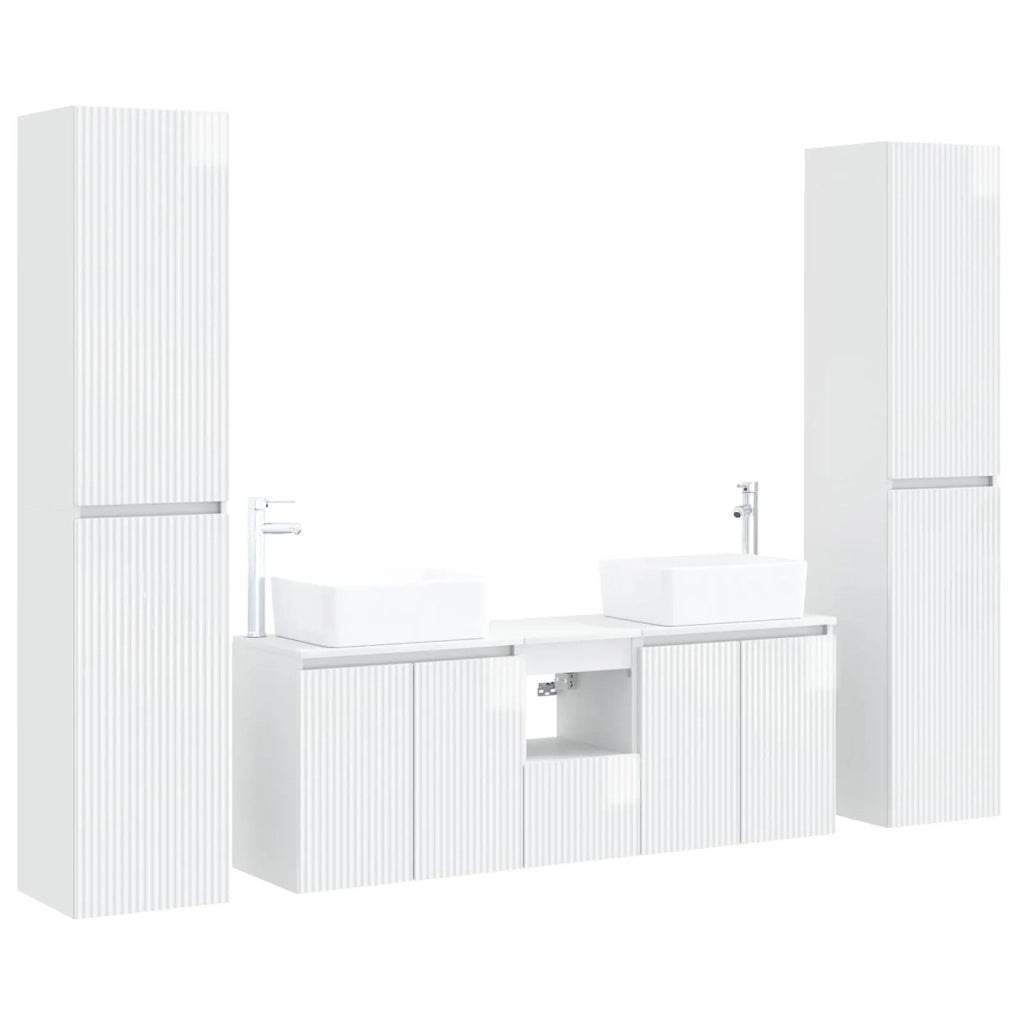 Set di mobili per il bagno 5 pz Bianco Lucido 3406037