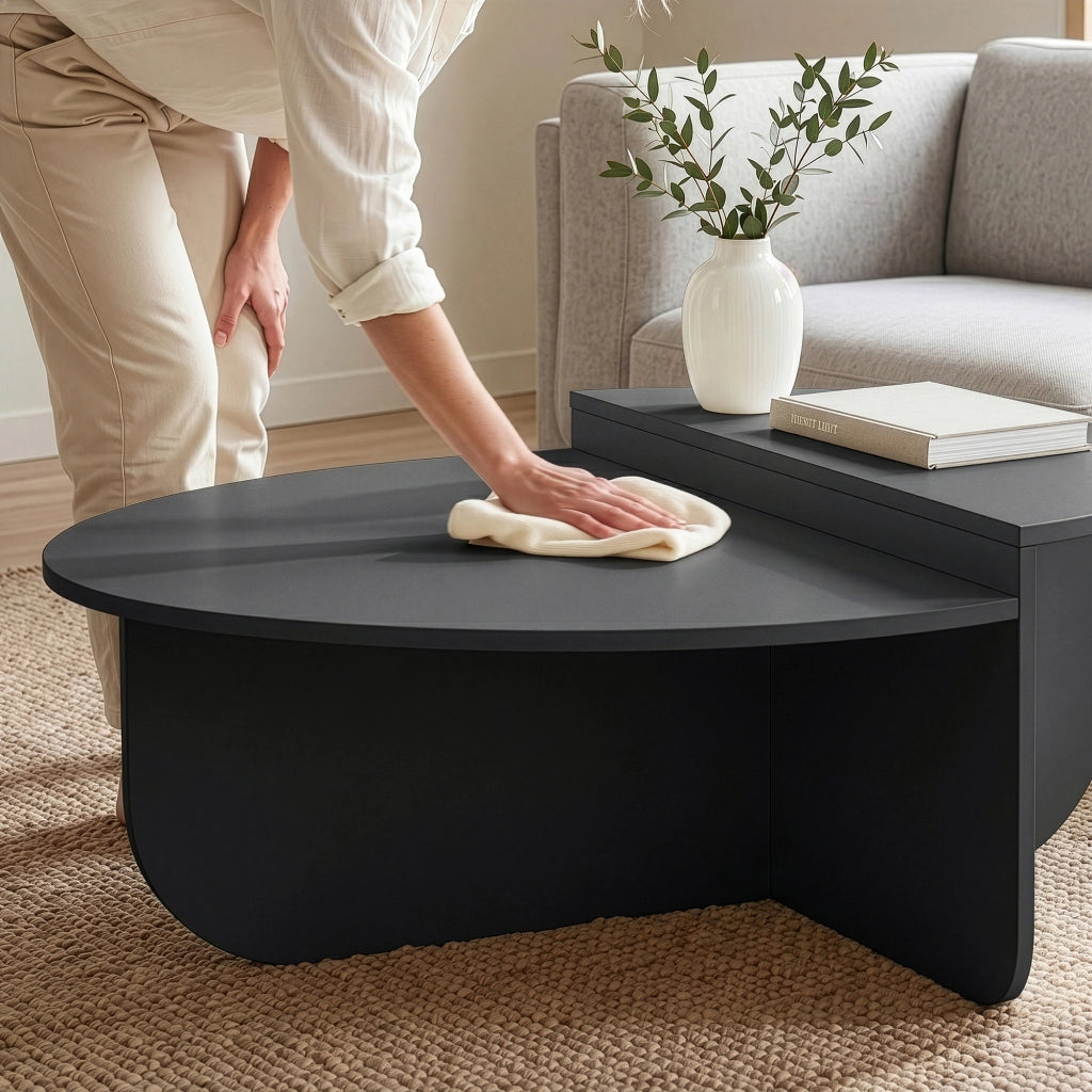 Tavolino Basso da Salotto Tondesdaslo con 2 Piani Semicircolari di Diverse Misure - Grigio Scuro [en.casa]