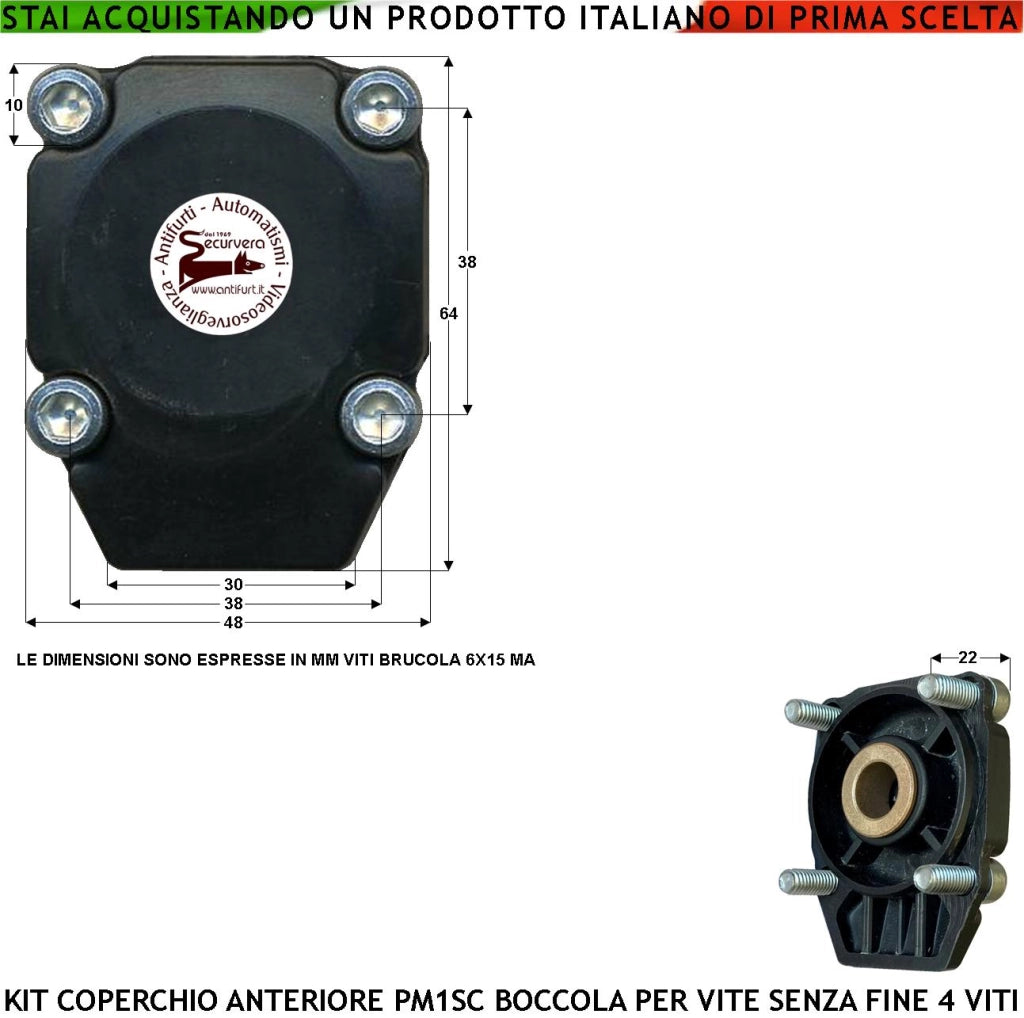 Cuffia Anteriore Con Boccola in Metallo Antifrizione 4 Viti Brugola 6X15 MA Ricambio Motori Elettrici per Cancello Automatico a Battente Motori Serie PM SC SV-MBS SV-MBQ SV-MBC SV-MBT BH SV-MQB SV-MCB