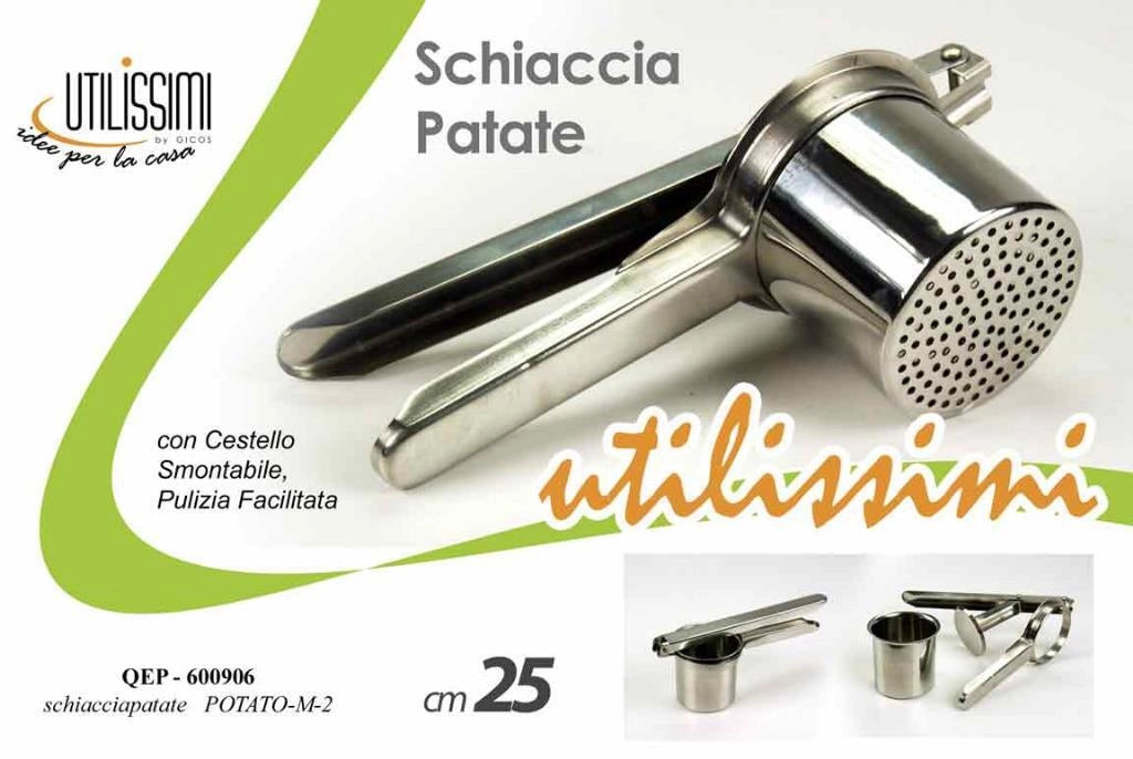Schiacciapatate Manuale smontabile in Acciaio Chiuso Laterale potato 25 cm