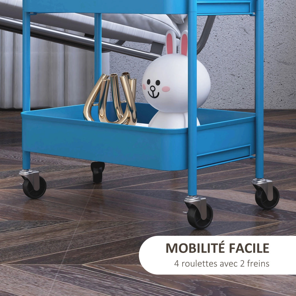 Carrello di servizio con 3 ripiani forati ¨C Zephmum ¨C Blu scuro 45x31x79 cm