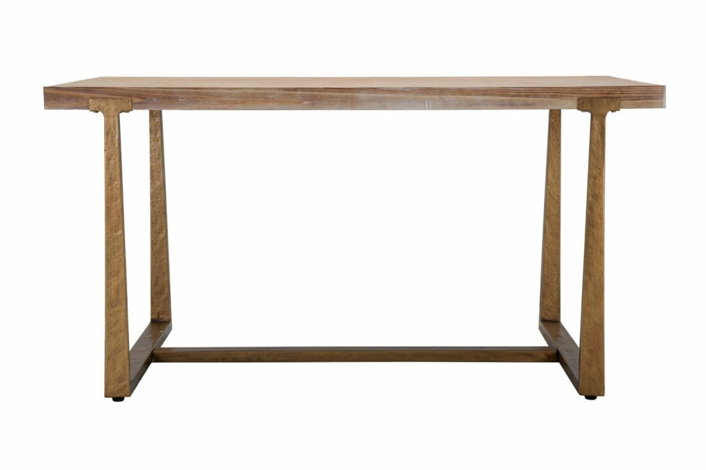 Tavolo fisso Kazimir, Ripiano da cucina, Consolle per sala da pranzo, Ripiano rettangolare fisso, Oro e Marrone, 150x90 h78 cm