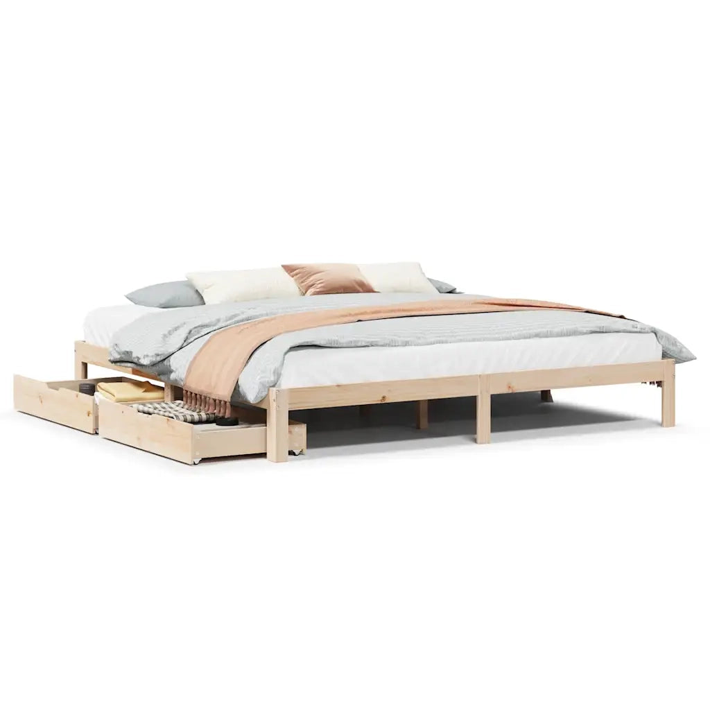 Giroletto con Cassetti 200x200 cm in Legno Massello di Pino 3301956