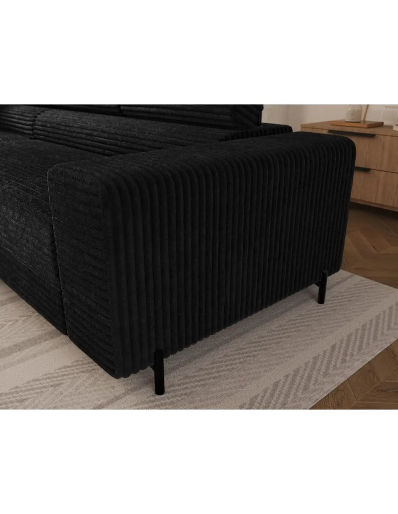 Divano ad angolo COLESIA convertibile 5 posti nero velluto a coste – sinistra – 274x200cm