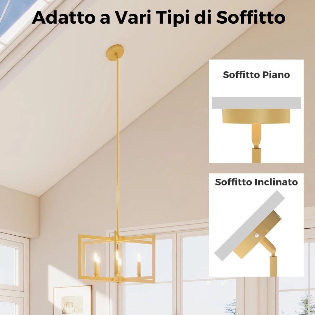 Lampadario a Sospensione a 6 Luci, Lampada a Sospensione Geometrica Moderna in Metallo Industriale con Altezza Regolabile, Lampada da Soffitto per Cucina, Salotto e Camera da Letto (Bronzo)
