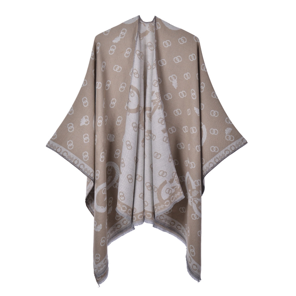 Nuovo scialle/scialle da donna, elegante mantello retr¨° con spacco e nappe su entrambi i lati