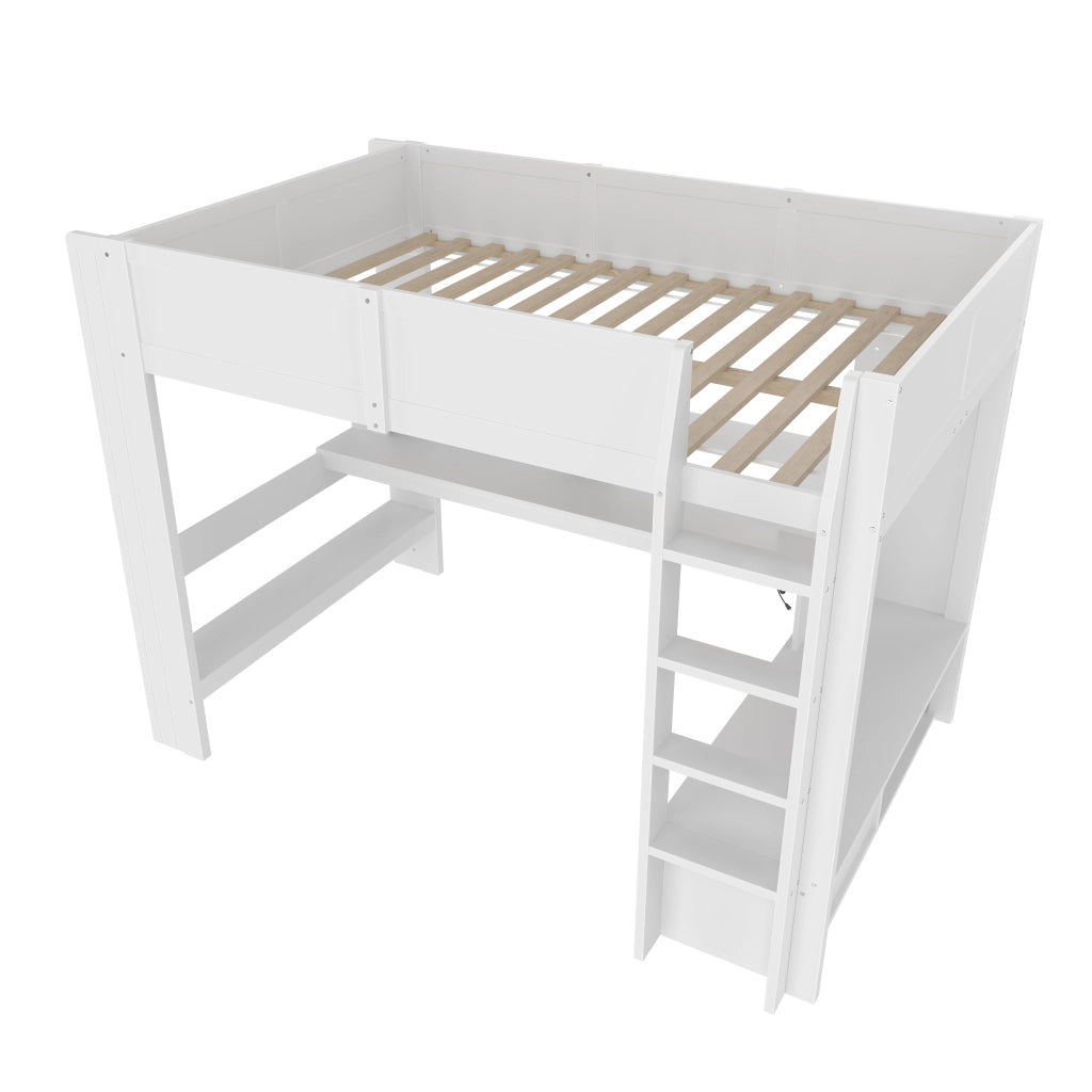 Hochbett bianco con scrivania funzione gaming in pino 140x200 cm