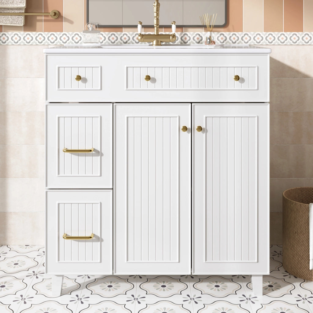 Mobile lavabo da bagno con lavabo in ceramica e gambe in legno