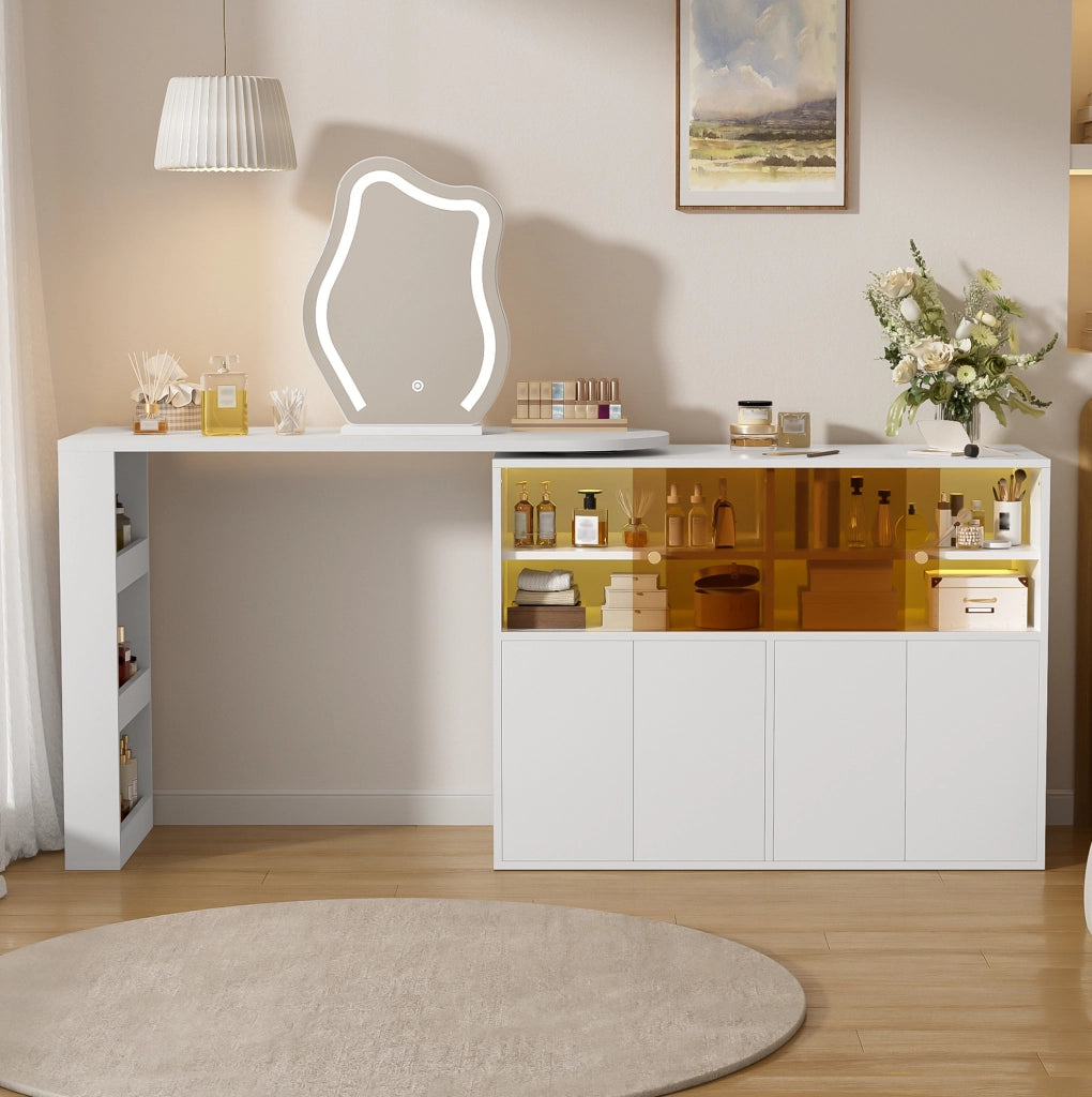 Tavolo da trucco girevole con specchio LED e ampio spazio