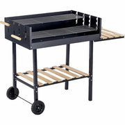 BARBECUE A CARBONE IN METALLO DOPPIA GRIGLIA INOX CON RIPIANO E RUOTE 118X56 CM
