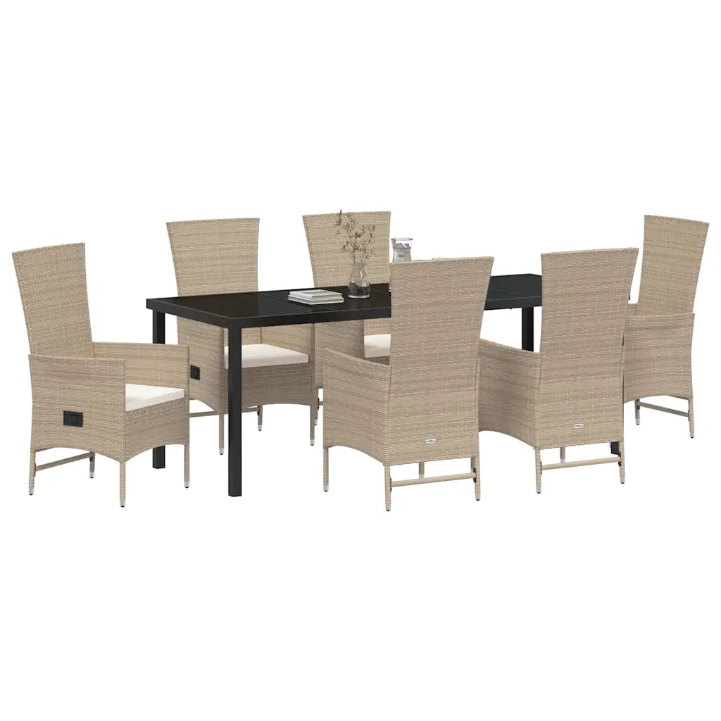 Set da Pranzo per Giardino con cuscino 7 pcs Beige polyrattan 3379469