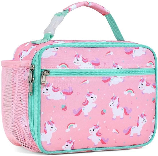Borsa isolante per pasti per bambini - Grande valigetta per bambini con contenitore per bottiglie, scatola per pasti impermeabile e sicura, piccola per picnic e scuola, unicità rosa.