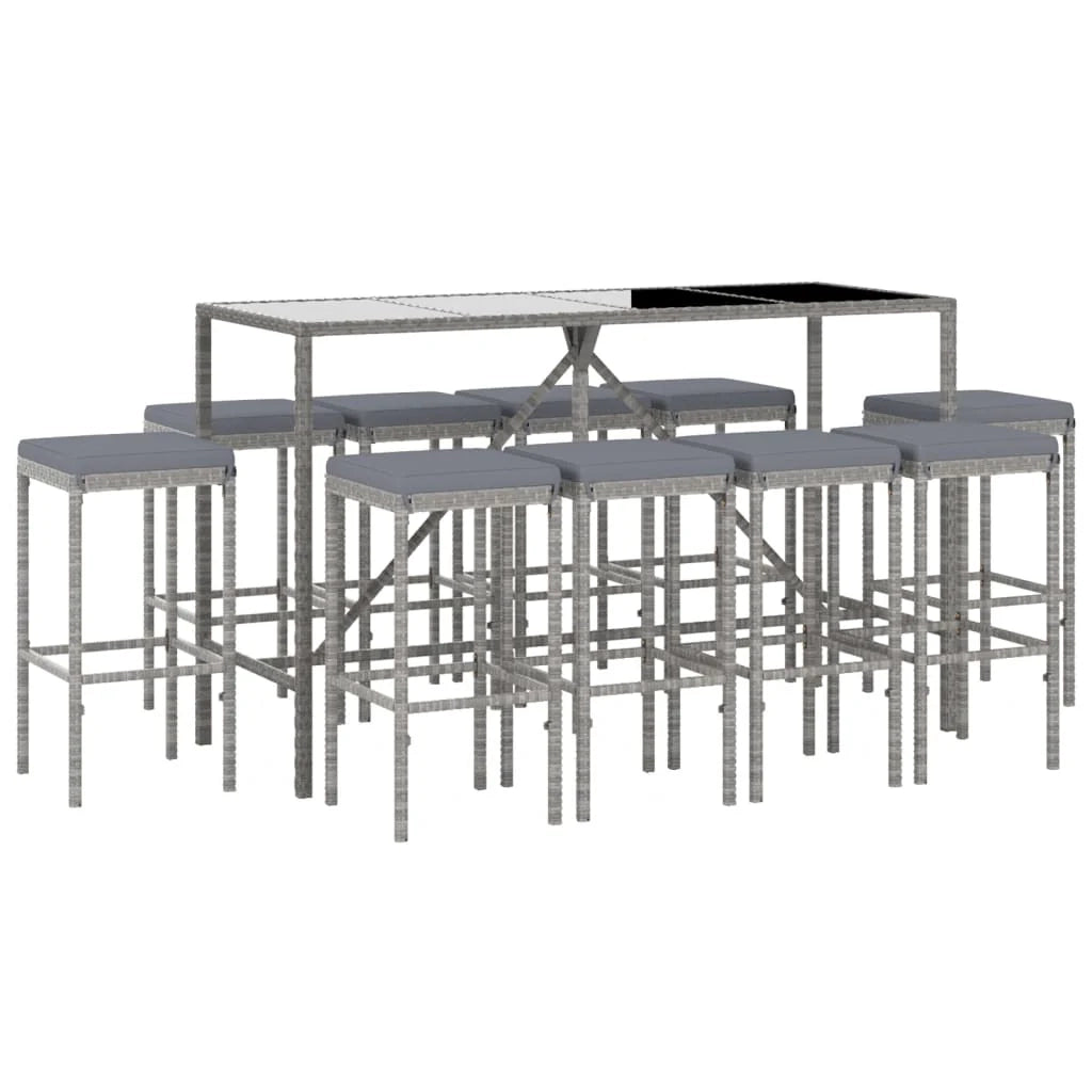Set da bar da giardino da 11 pezzi con cuscini in polyrattan grigio 02_0013360