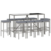 Set da bar da giardino da 11 pezzi con cuscini in polyrattan grigio 02_0013360