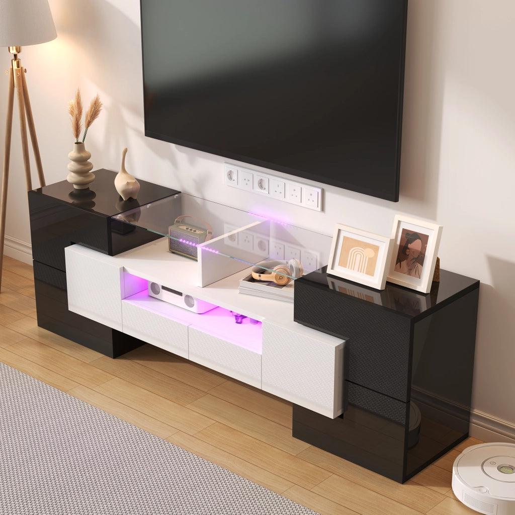 Mobile porta tv con 6 ante 2 cassetti 3 vani led in truciolare bianco e nero 145 × 30 × 51 cm