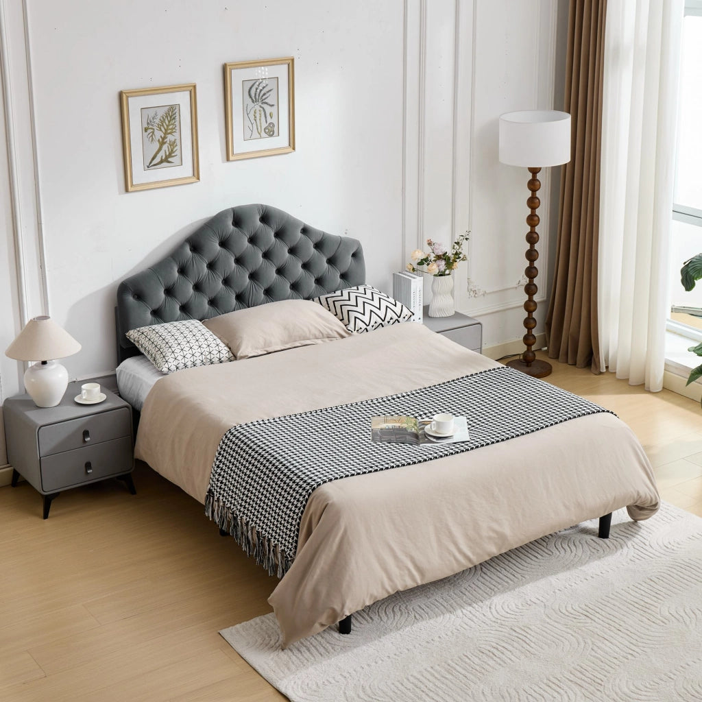 Letto Imbottito con Testiera Regolabile ¨C MINIMAL ¨C Velluto Grigio 140x200