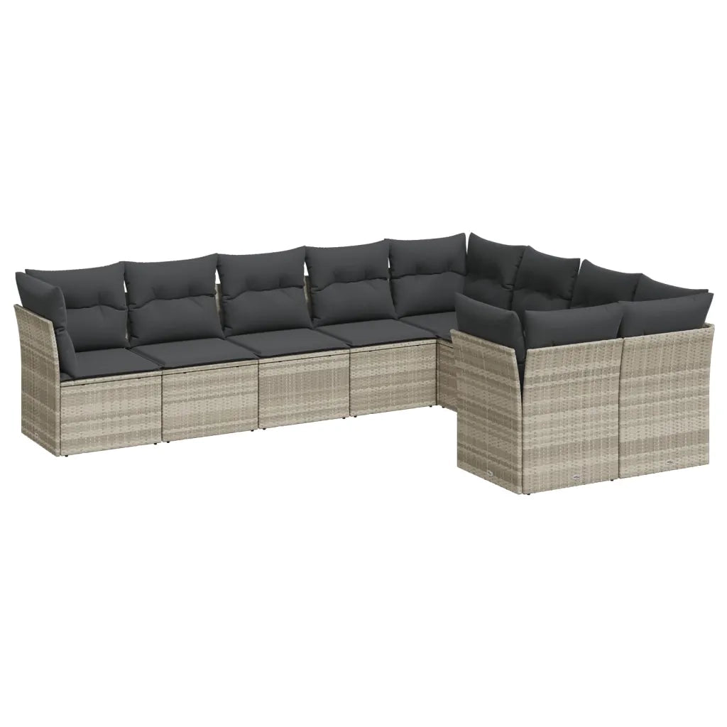 Set Divano da Giardino 9pz con Cuscini Grigio Chiaro Polyrattan 3218172