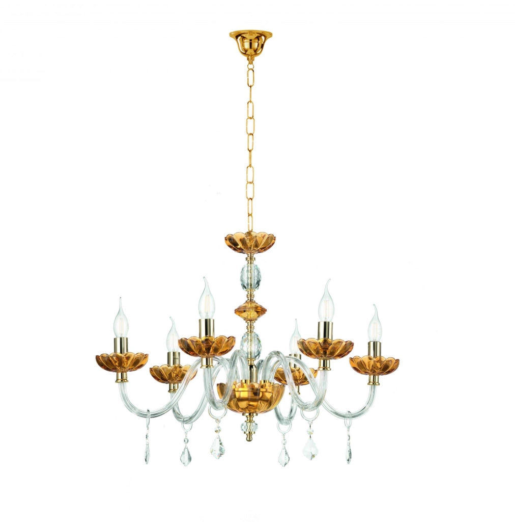 LAMPADARIO PATRICIA 6 LUCI ATTACCO E14 COLORE AMBRA D.75CM