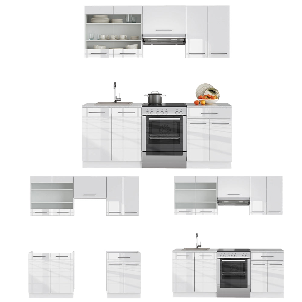 Cucina componibile Fame-Line Bianco lucido/Bianco 200 cm, PL Marmo Vicco