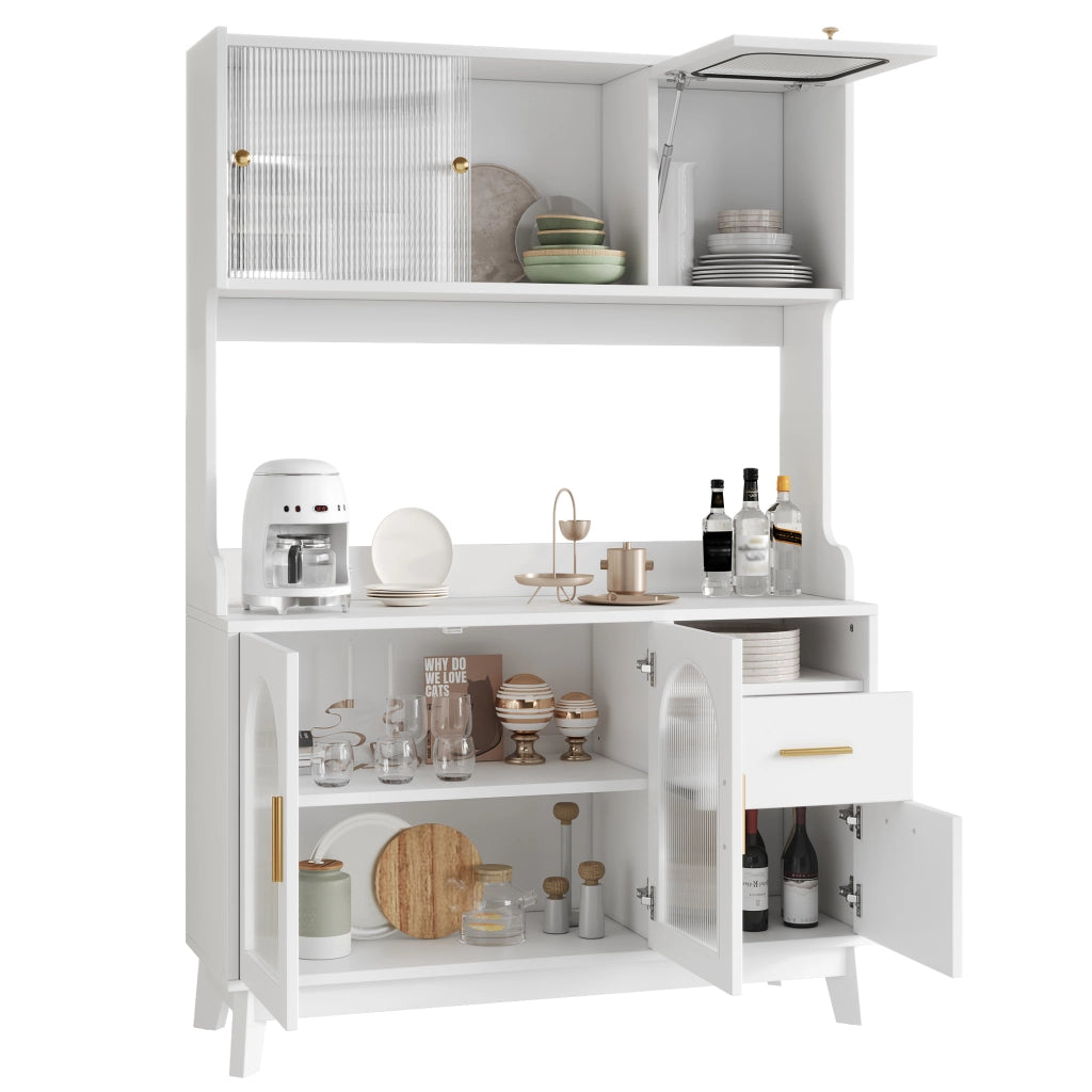 Credenza alta da sala da pranzo 120×40×178 cm, con ampio spazio contenitivo, prese integrate e porte USB, bianco