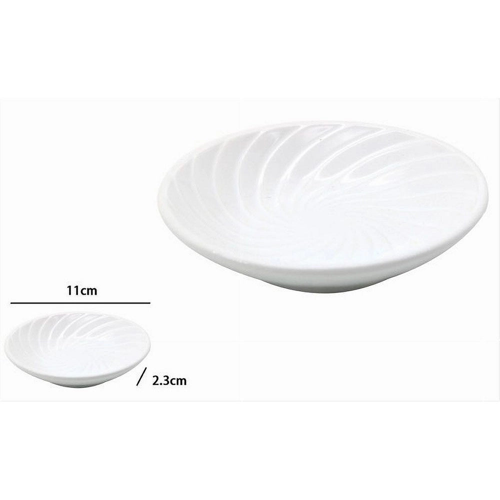 Trade Shop - Piattino Porta Sapone Saponetta Ceramica Rigata Spirale Bianco Tondo Bagno 79959 -