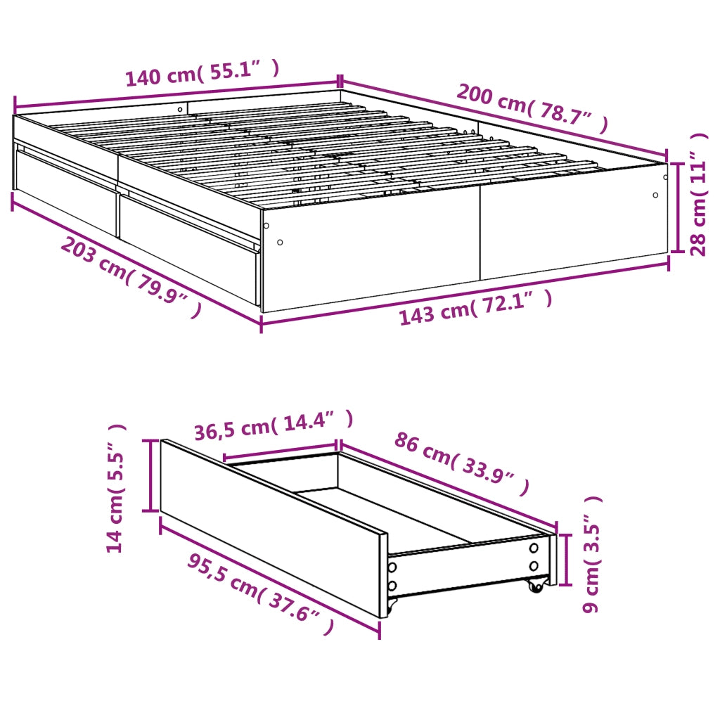 Giroletto con Cassetti Bianco 140x200 cm in Legno Truciolato 3280657