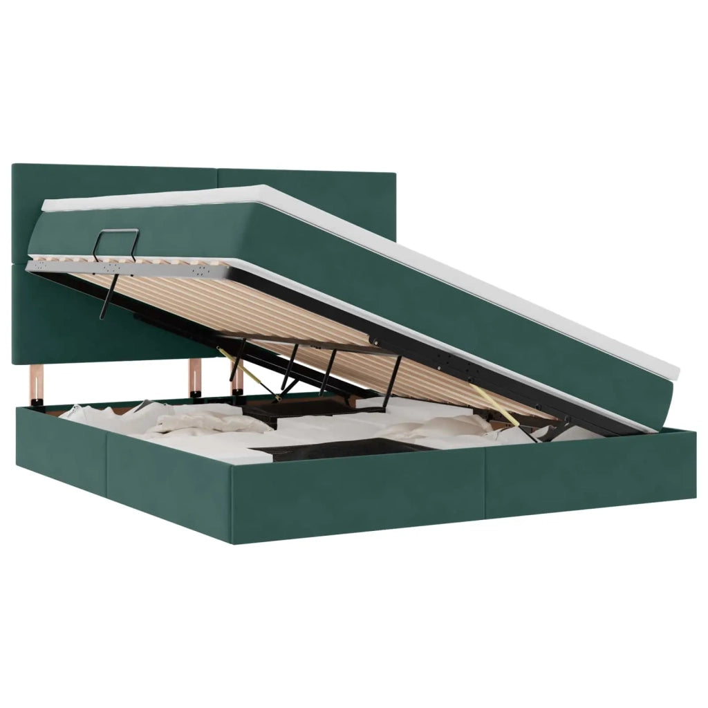 Letto con contenitore LED e materasso Verde Scuro 160 x 200 cm