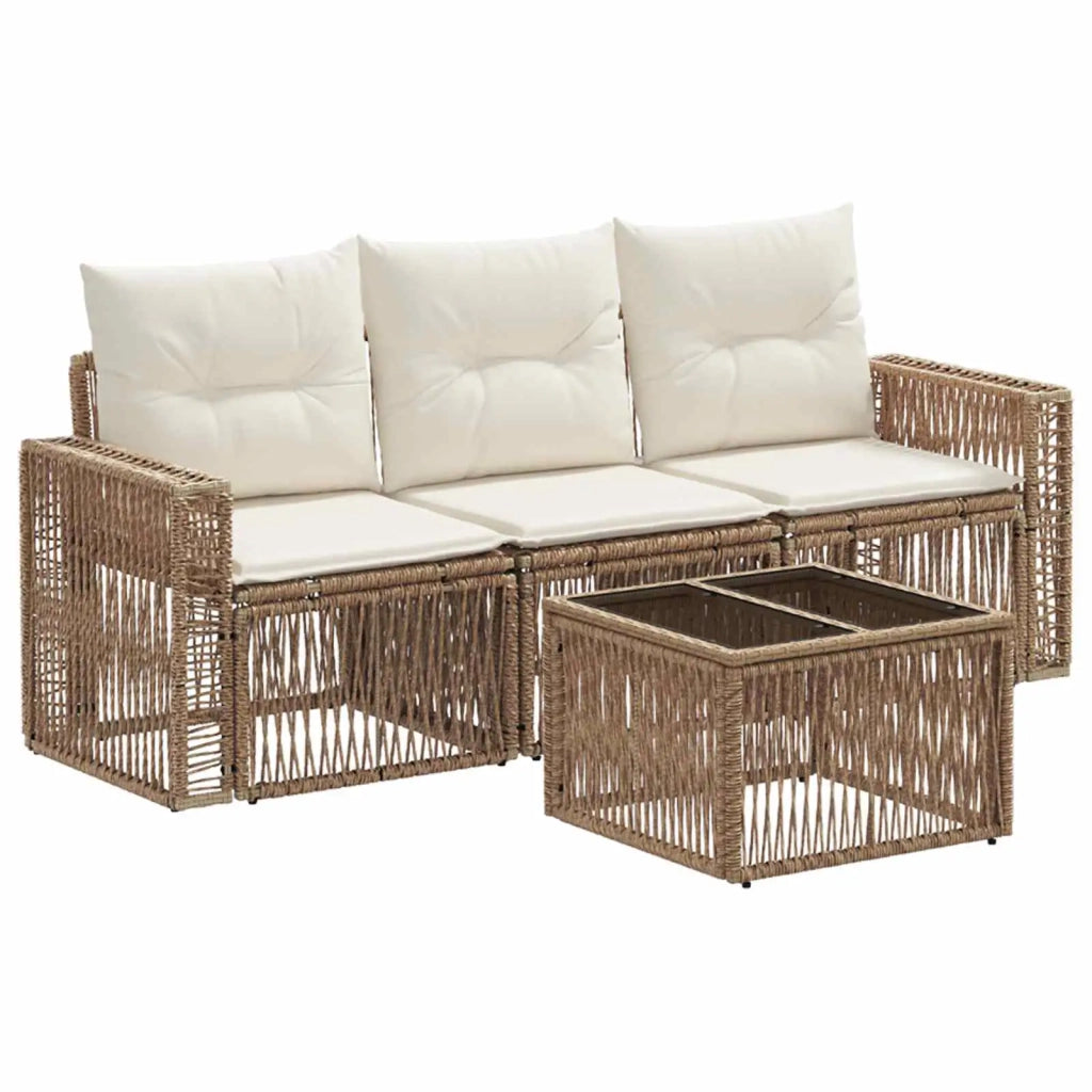 Set Divano da Giardino 4 pz Beige e Bianco Crema polyrattan 3435045