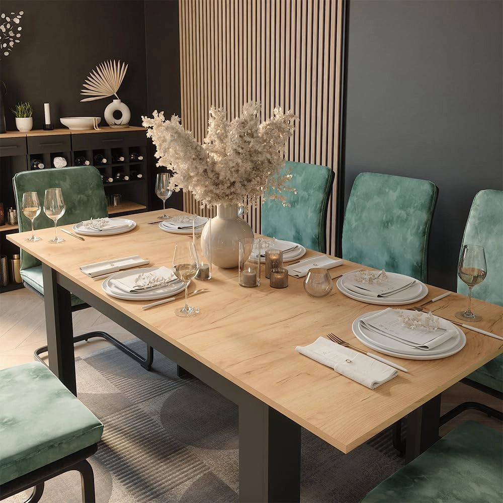 tavolo da pranzo allungabile Repose, Antracite/quercia dorata, 180 x 80 cm Estensibile, per un utilizzo flessibile come tavolo da pranzo o da lavoro