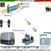 KIT AUTOMAZIONE CANCELLO SCORREVOLE 6 Q.LI MOTORE 220 V 4 MT CREMAGLIERE 2 TELECOMANDI FOTOCELLULE FARO ANTENNA SELETTORE