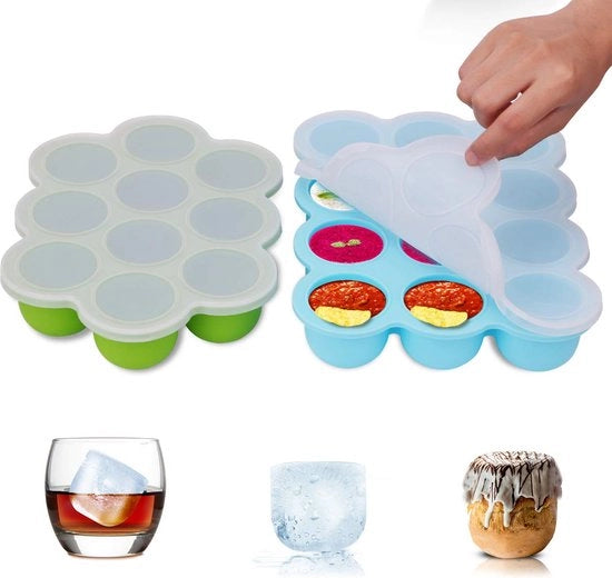 Contenitore di conservazione per cibo per bambini in silicone, con coperchio in silicone, contenitore, congelatore, carrello, riutilizzabile, verdure, frutta, puree, salse e cubetti di ghiaccio