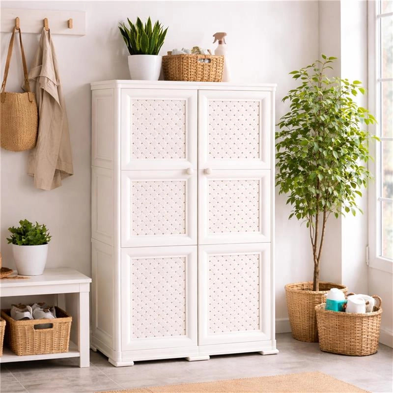 ARMADIO 3 MODULI ANGORA 79X43X125 CM CON ANTA TRAFORATA – CONTENITORE VERTICALE SALVASPAZIO PER ZONA GIORNO