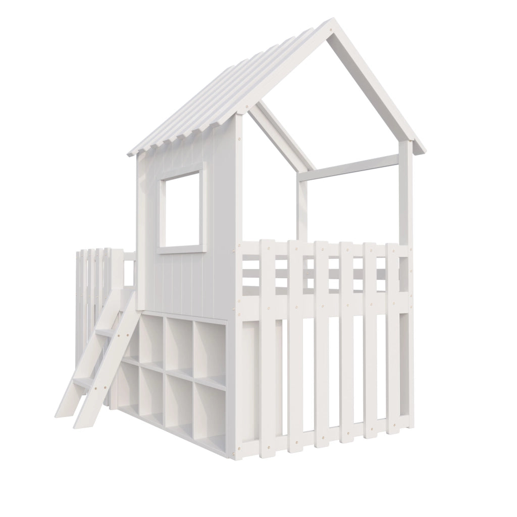 LETTO A SOPPALCO 90x200 cm in legno massello bianco con contenitore