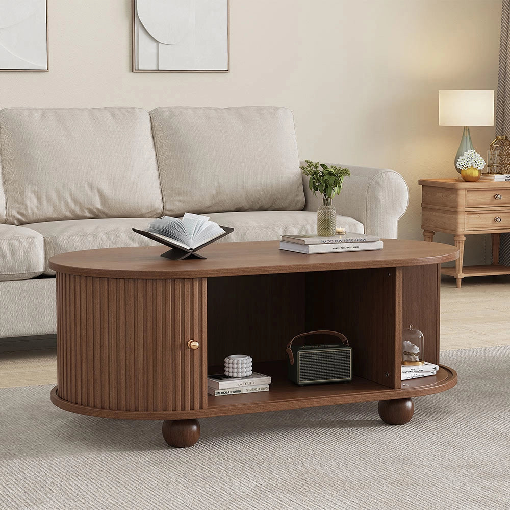 Tavolino noce - Xylo - 100x50cm porte scorrevoli 360°