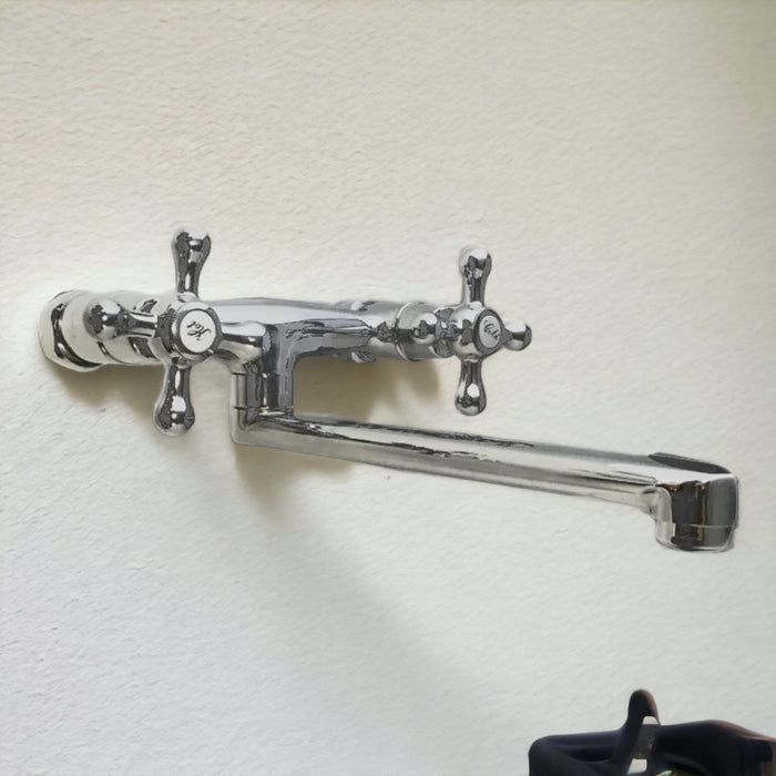 Rubinetto bagno cucina vintage epoca a parete per lavanderia o lavabo a canna dritta