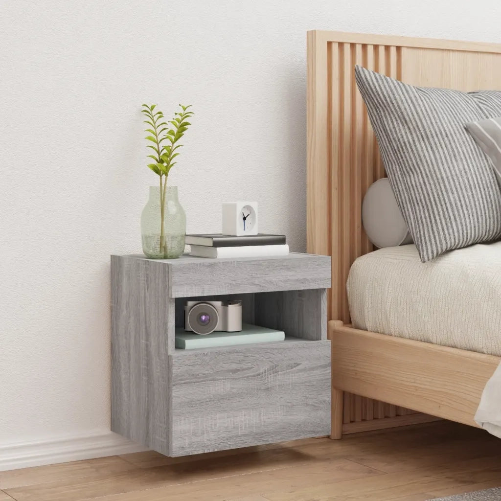 Mobile TV a Parete con Luci LED Grigio Sonoma 40x30x40 cm 837179