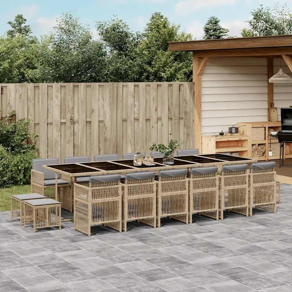 Set Pranzo da Giardino 17 pz con Cuscini Beige Misto Polyrattan