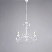 Lampadario in ferro laccato bianco con decorazione effetto shabby chic e strass in cristallo 3 luci