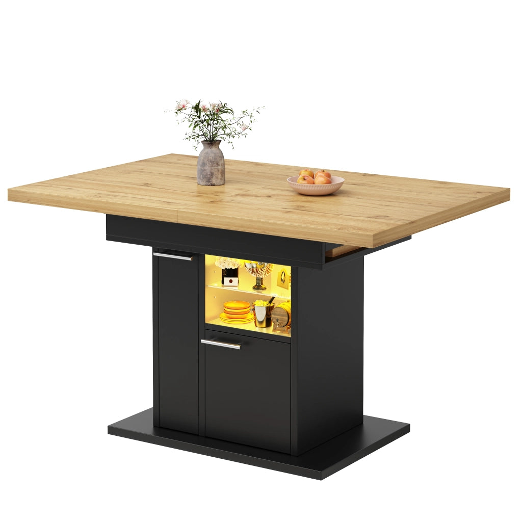 Tavolo da pranzo allungabile con contenitore e illuminazione LED; per soggiorno e sala da pranzo; MDF nero