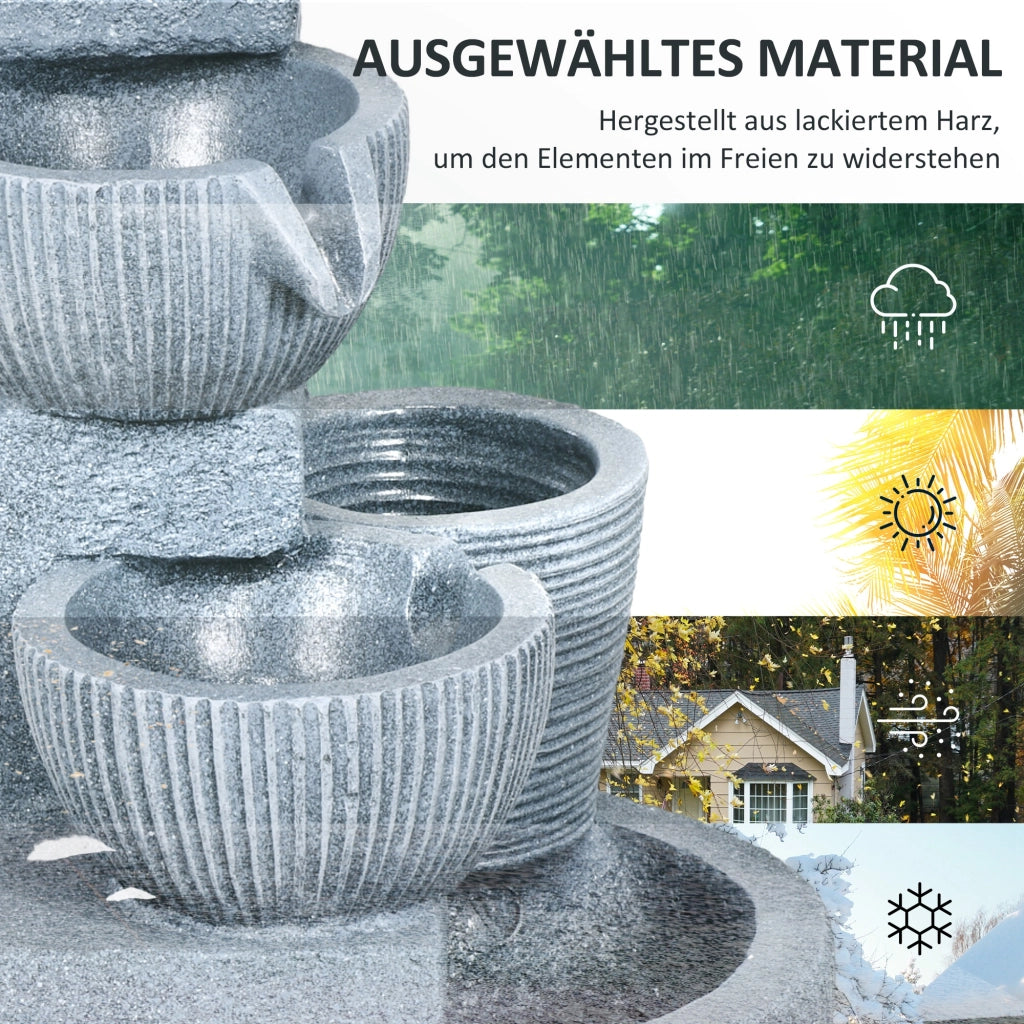 Fontana da giardino solare a 4 livelli con LED ¨C zephmum ¨C 57cm altezza grigio scuro