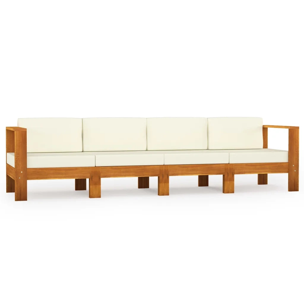 Divano da Giardino 4 Posti Cuscini Bianco Crema Massello Acacia 3057928