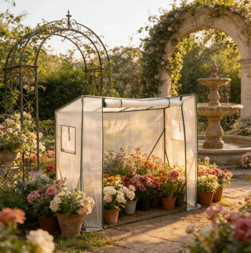 Mini serra da giardino in PE con ripiani 200x77x169 cm