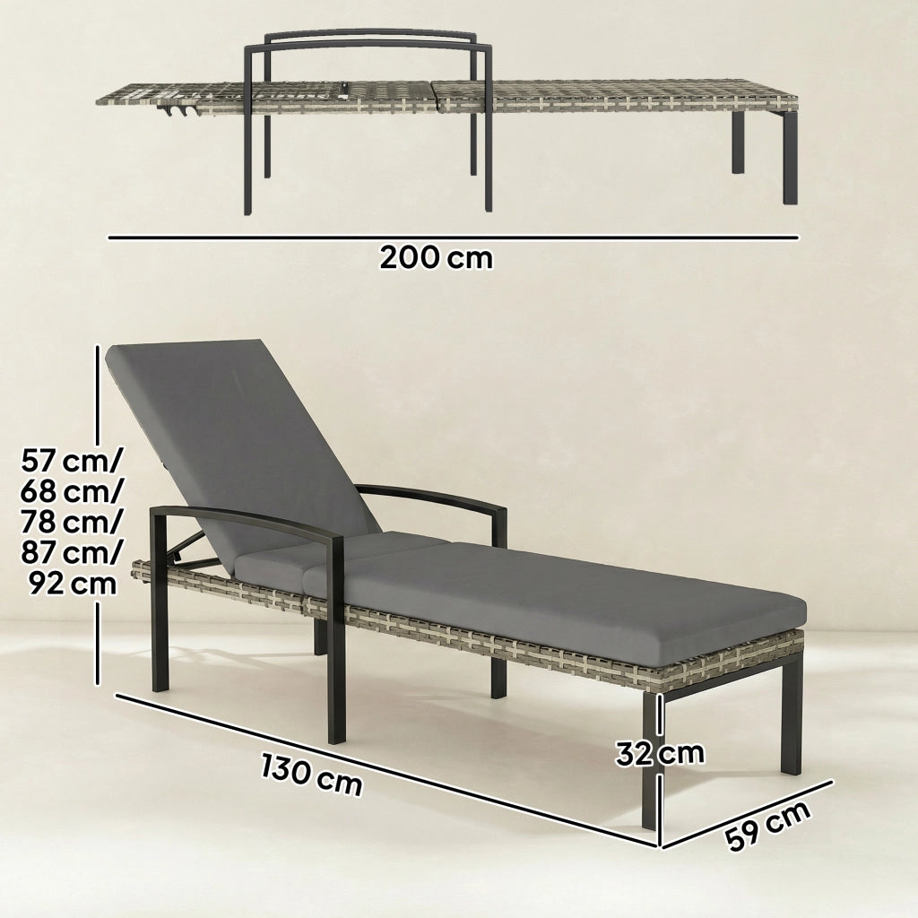 Set 2 Lettini da Giardino in Polyrattan con Schienale Regolabile ¨C zephmum ¨C Grigio Chiaro