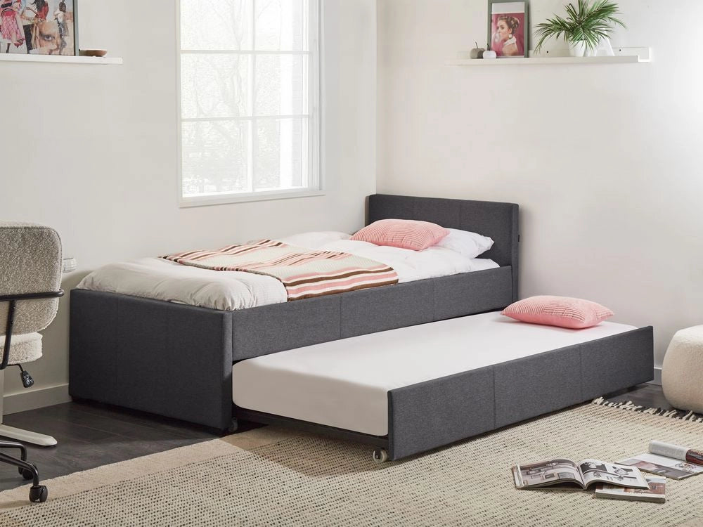 Divano Letto estraibile 90 x 200 cm Rivestimento in tessuto grigio Misura singola sottoletto per ospiti
